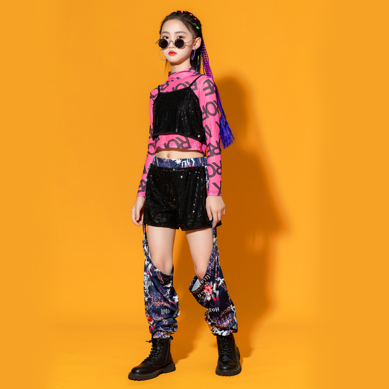 爵士舞服装女童嘻哈走秀街舞潮服架子鼓表演服露脐女孩jazz演出服