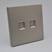 深灰色双口空白电脑信息面板安普款 六类七类网络电话插座不含模块