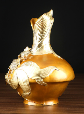 纯铜年年有余花瓶中式客厅办公室装饰品新家摆设礼品铜工艺品