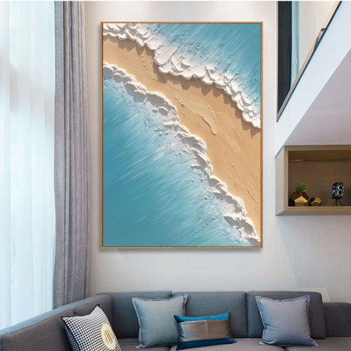 纯手绘玄关装饰画抽象油画厚肌理海浪画立体挂画客厅餐厅小众壁画