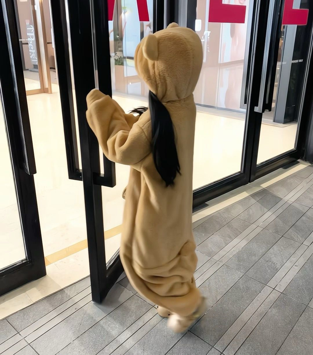 可爱棕色情侣睡袍轻松熊连体款家居服睡衣少女可爱熊哥熊妹可外穿