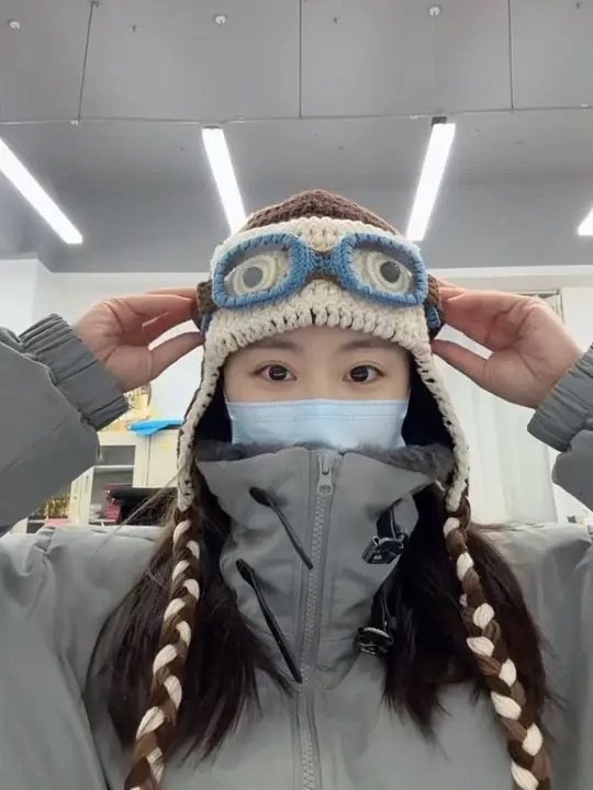 檀健次同款眼镜可拆卸毛线帽子女搞怪护耳针织飞行帽显脸小雷锋帽