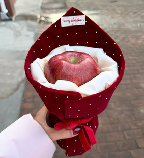 圣诞节礼物手工diy材料包送女友惊喜红丝绒包装 苹果花束平安夜