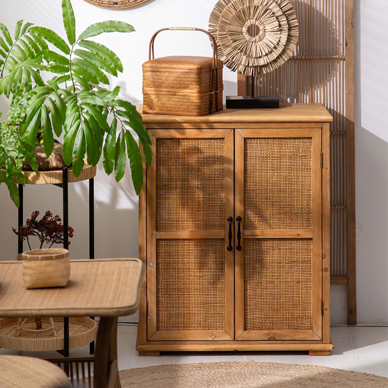 中式长方形藤编实木柜置物架陈列小型柜子手办收藏收纳储物柜玄关