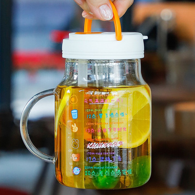 玻璃水杯女款带把手耐高温大容量花茶杯茶水分离网红透明吸管杯子