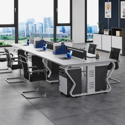现货速发加粗钢架白色职员办公室桌椅组合4四6六卡座电脑工位家俱