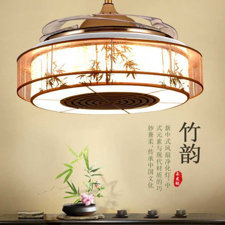 棋牌室吸烟灯麻将机升降吊灯空气净化器中式茶楼馆房排烟灯新中式