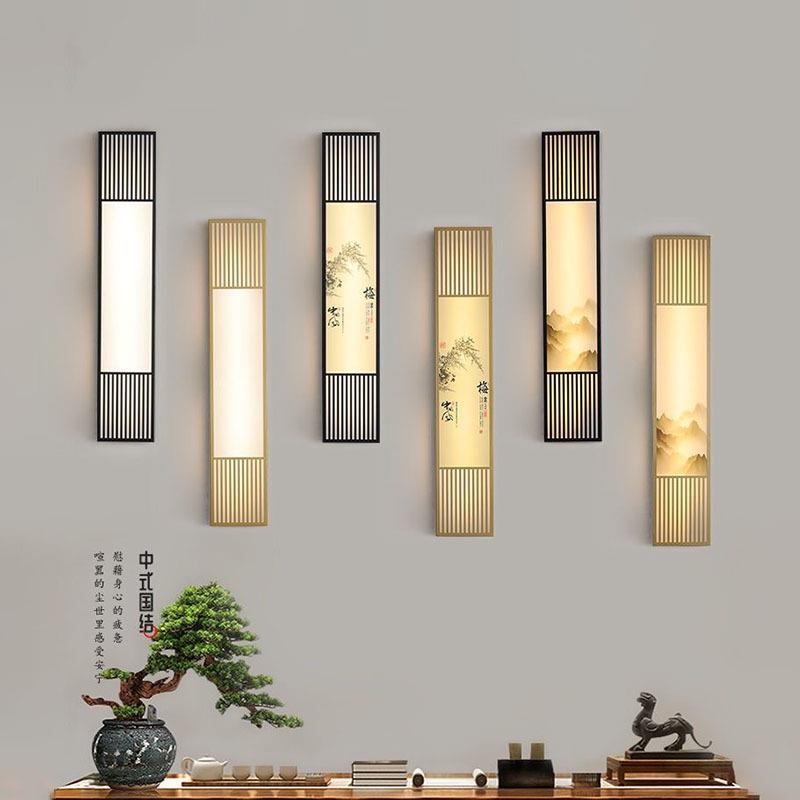 新中式壁灯长条形禅意中国风客厅背景墙床头卧室led2023新款灯具