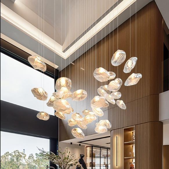 别墅复式loft楼梯长吊灯设计师公寓客厅挑空酒店大堂玻璃云朵吊灯