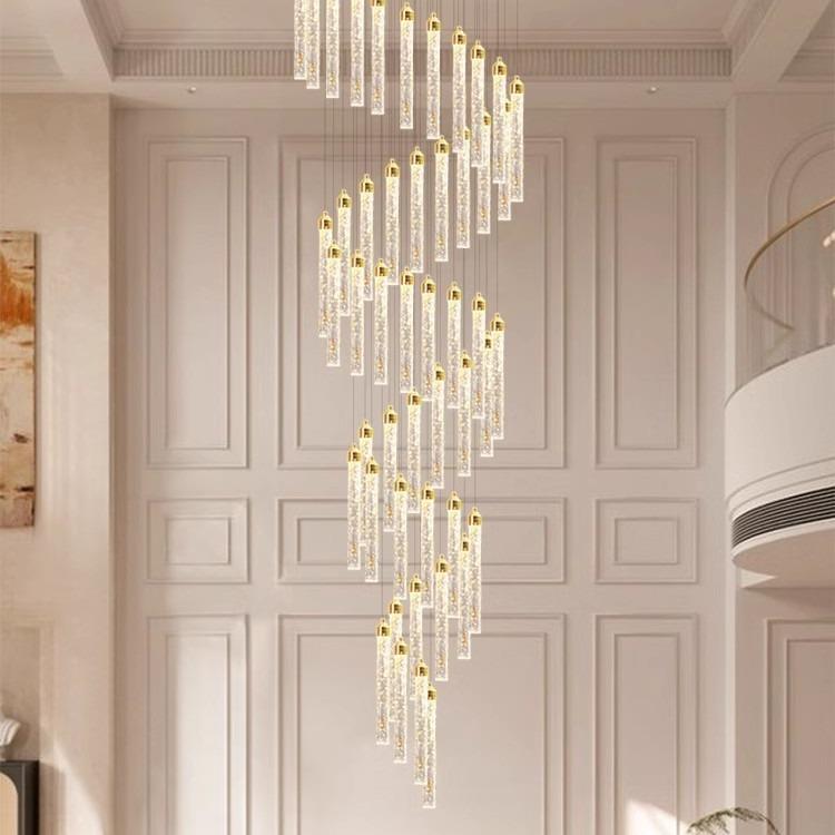 复式楼客厅水晶吊灯简约现代旋转loft楼梯间大吊灯公寓别墅吊灯