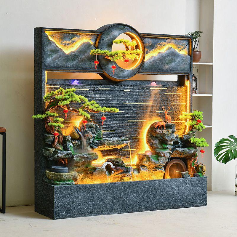 假山流水喷泉落地鱼缸摆件别墅庭院客厅装饰水幕墙室外鱼池造景观