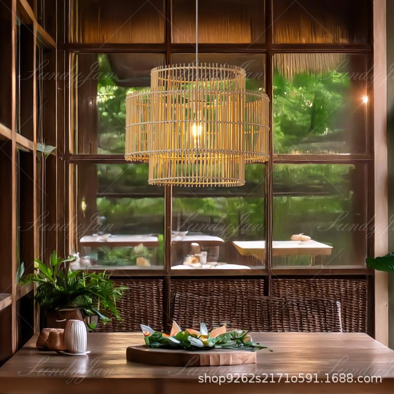 酒店新中式竹编吊灯复古餐厅吧台藤编创意个性东南亚藤艺手工灯具