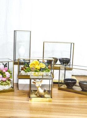 ZQ花微景观手办玻璃罩摆件展示盒方形展示罩金属防尘罩新中式