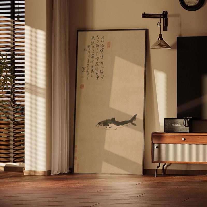 中古风客厅玄关过道装饰画宋美学茶室挂画卧室床头挂画游鱼古画