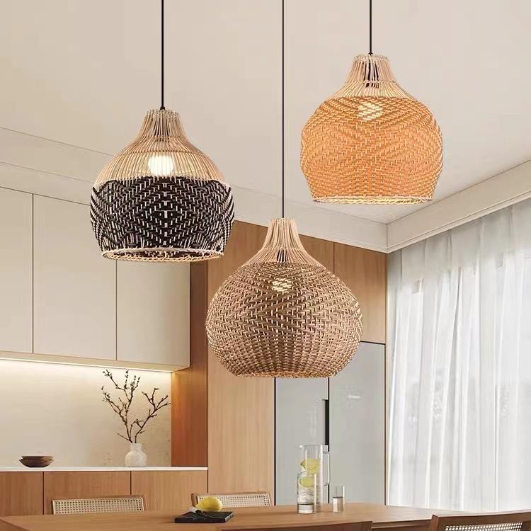 侘寂风复古藤艺吊灯创意艺术手工藤编酒店餐厅卧室灯民宿阳台灯具