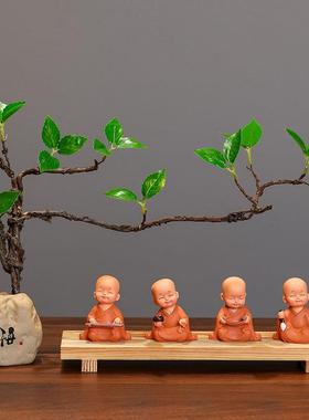 禅意小沙弥家居摆件茶桌茶台装饰品中式小和尚办公室书房酒柜摆饰