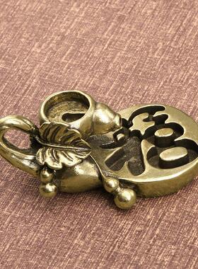 国风黄铜雕福字葫芦香插香炉香托香座寺庙办公家居创意古玩铜摆件