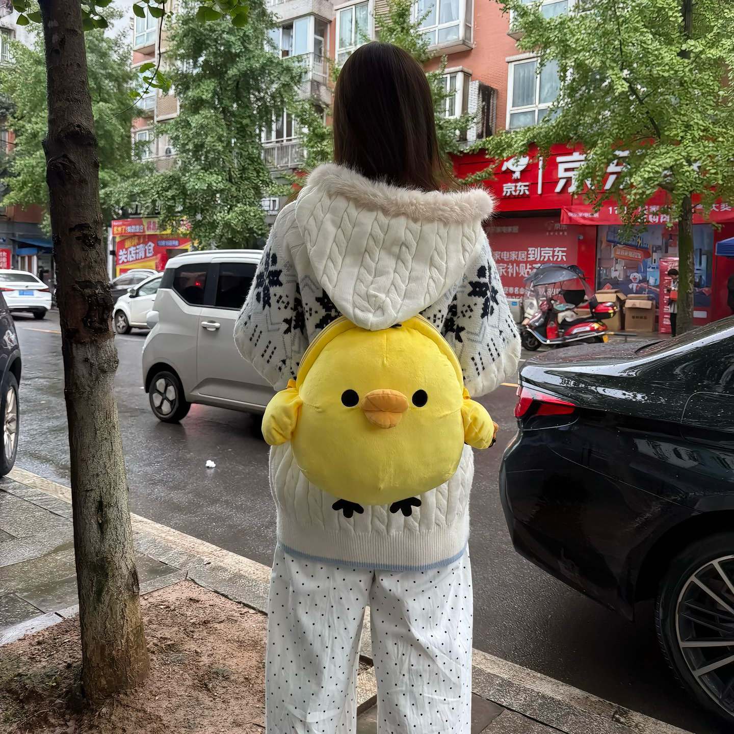 新款2025黄色小鸡鼻孔鸡双肩包大容量高颜值毛绒可爱包包多功能