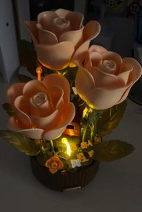 立体积木绽放花园动态灯光新款趣味永生花积木diy手工拼装送女生