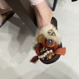 鞋子精致新款2025老北京虎头鞋传统茧色手工清新优雅拖鞋冬季