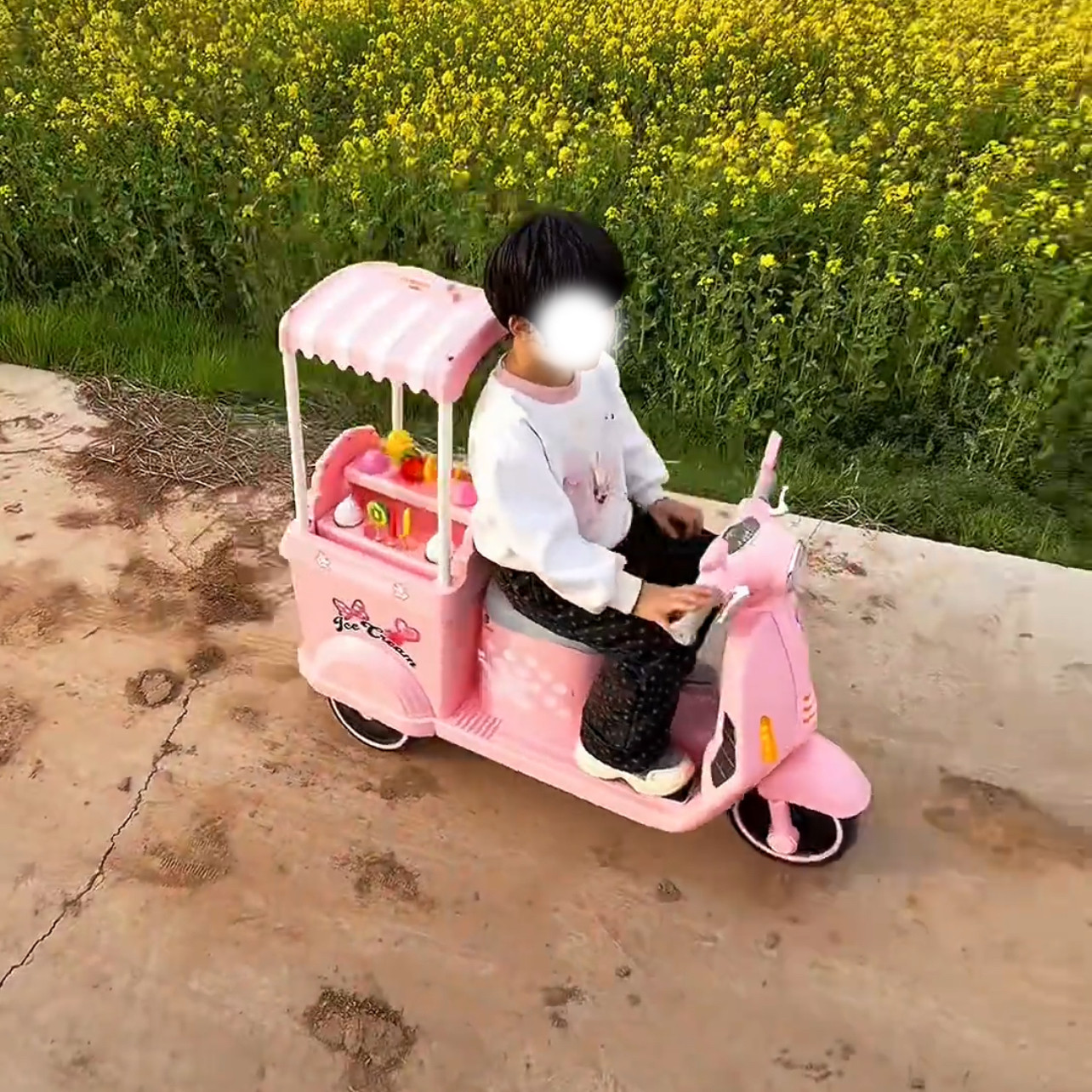 粉色三轮车充电式可爱少女心带顶棚电动可坐人甜美系玩具车