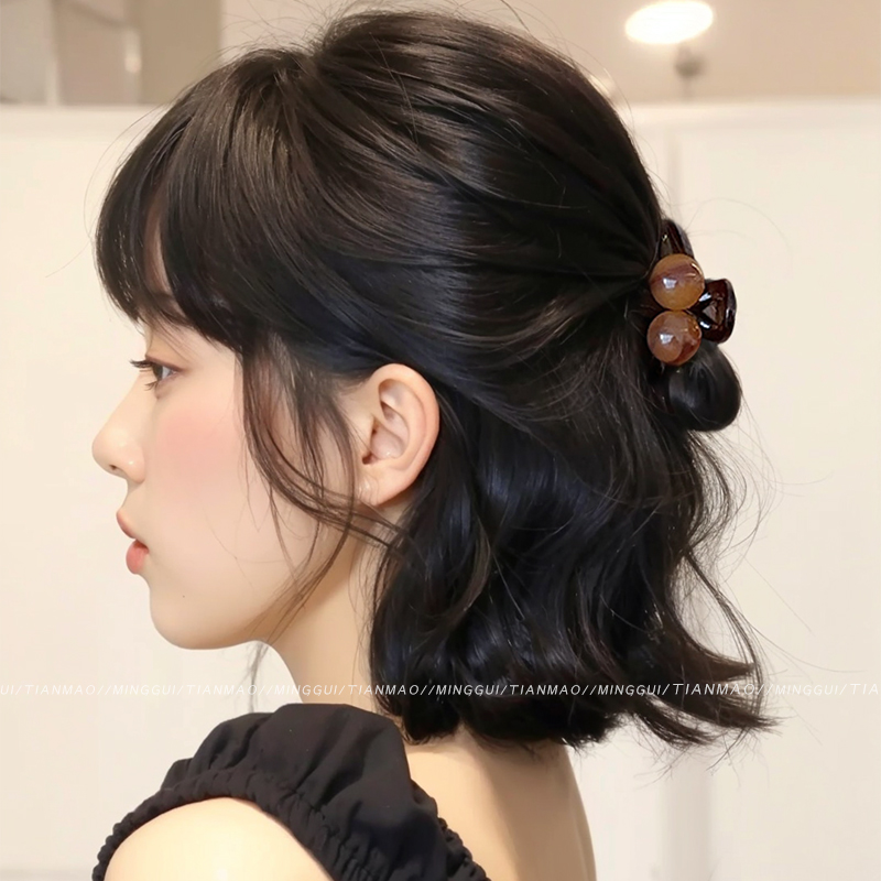 气质发量少咖色圆珠半扎发小抓夹