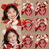2026新年卡通小马红色毛绒儿童发箍女童拍照道具过年喜庆马年头饰