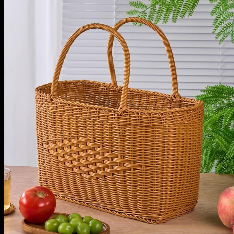 手工编菜蓝子手提篮藤编纯织中国结花篮采摘野餐家用买水果菜篮子