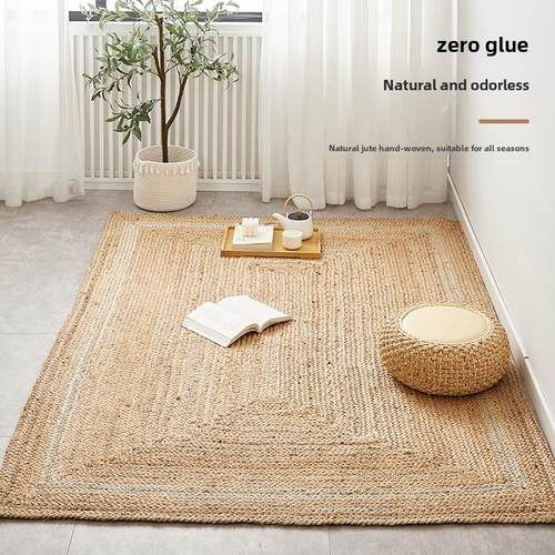 Sk手工黄麻地毯卧室在风Wabi-Sabi风格家庭抗污无障碍豪华纯色客