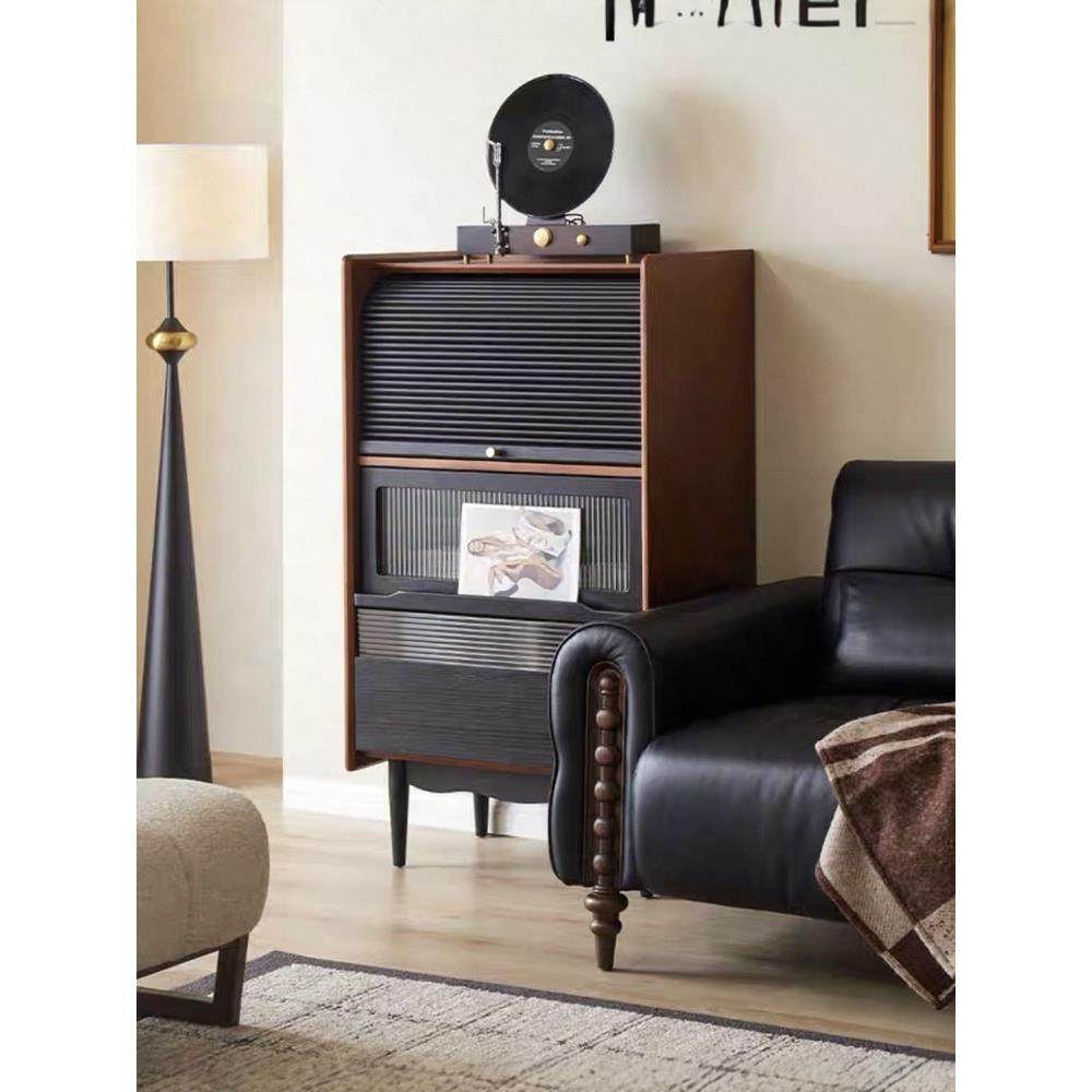 实木收纳柜储物柜卧室靠墙置物柜电视柜旁小边柜覆古法式柜子客厅