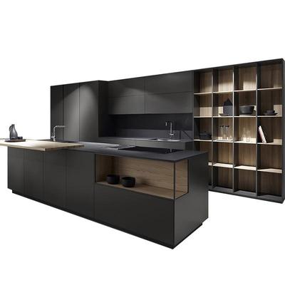 现代别墅岩板整体厨房橱柜定制实木厨柜轻奢高级灰全屋家具定做