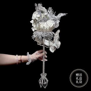 玫瑰手捧花水晶权杖彷真花新娘结婚diy材料婚礼婚纱高级定制手工
