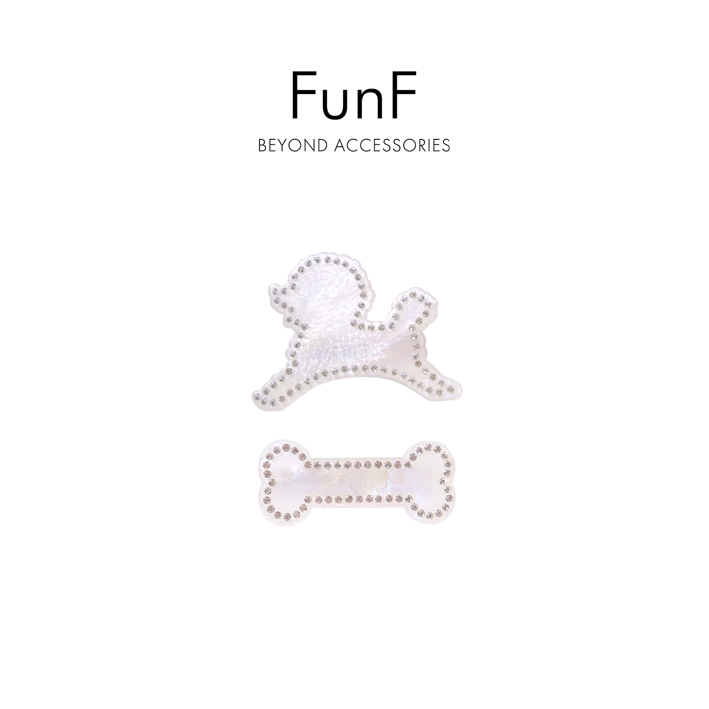 FunF/乐纷绮 设计款醋酸发卡边夹气质镶钻小骨头发夹 小狗日记