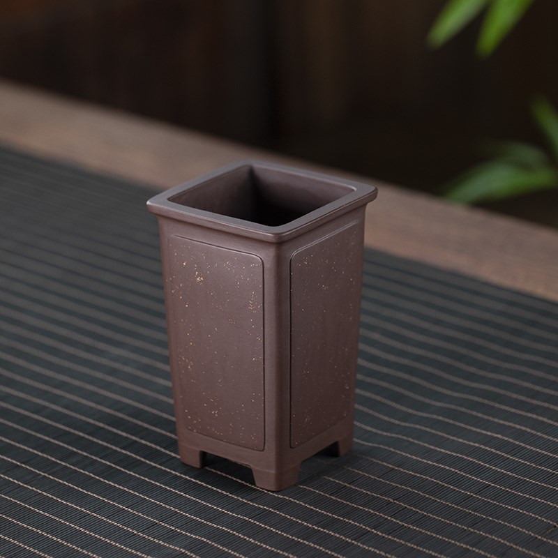 清香阁紫砂老紫泥奎面铺砂四方盆全手工桌面小悬崖桩古典绿植花器