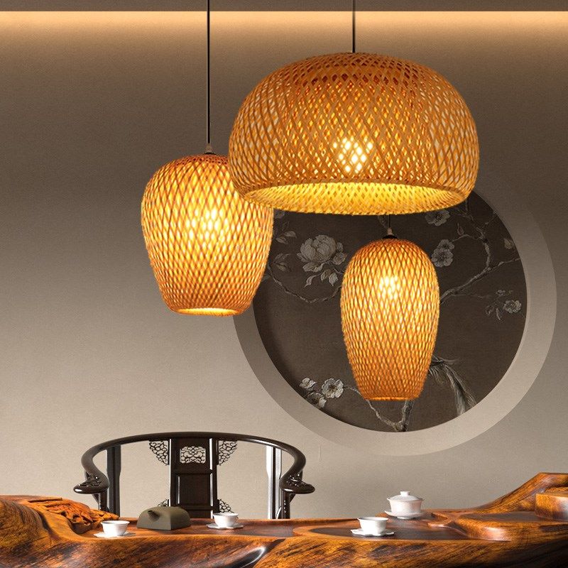 竹编竹艺吊灯餐厅餐饮禅意茶室民宿火锅店新中式复古创意藤编灯罩,家装灯饰光源,餐厅吊灯,淘宝优惠券,粉丝福利购,淘宝优惠卷
