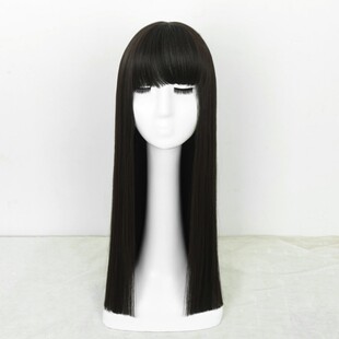 新款一刀平假发女中长直发气质修脸斜齐刘海逼真黑色长发套cos