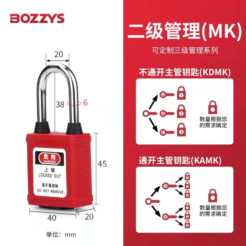 BOZZYS通开工业设备停工挂牌上锁能量隔离38mm防尘安全挂锁G01DP