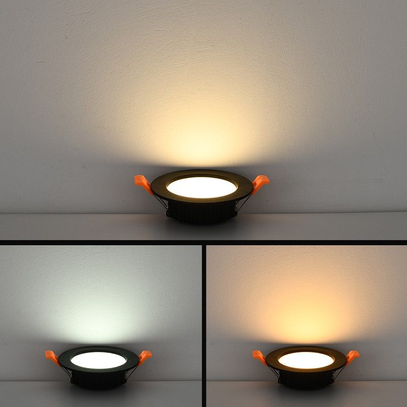 黑色led筒灯超薄天花灯家用开孔7.5 8 9公分12W三色变光孔灯洞灯