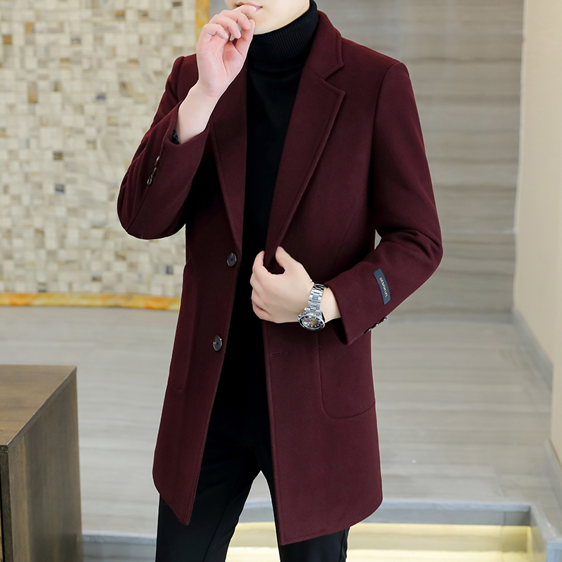 秋冬男士中长款呢子大衣休闲男装羊毛外套修身加厚羊毛呢西服风衣