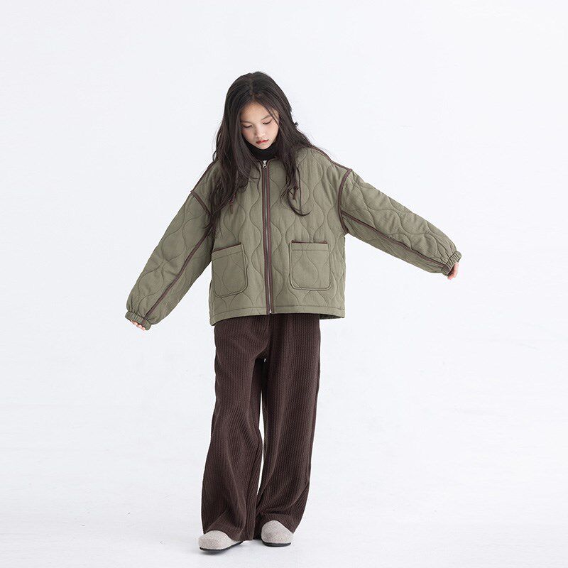 男女童连帽可拆棉服秋冬绗缝宽松外套儿童夹克棉衣小个子夹棉上衣