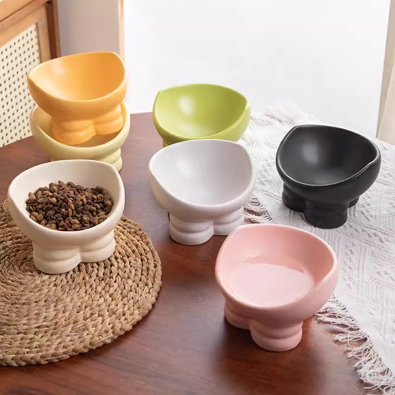 黑色猫盆猫饮水猫碗猫食盆陶瓷猫咪碗宠物碗狗碗防打翻一体猫饭碗