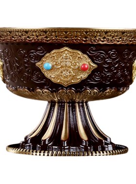 黄铜加厚彩绘八吉祥高脚供水杯家用佛前供奉财神观音净圣水杯摆件