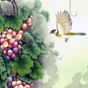 工笔葡萄画 硕果累累 国画花鸟画 客厅玄关挂画 艺术微喷字画