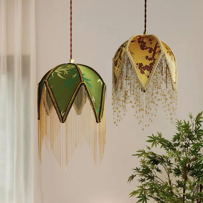 中古流苏vintage法式复古布艺民宿餐厅小吊灯美式客厅卧室书房灯,家装灯饰光源,餐厅吊灯,淘宝优惠券,粉丝福利购,淘宝优惠卷