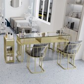 轻奢风铁艺美甲桌子椅子套装 简约美甲店单双三人桌 玻璃美甲台时尚