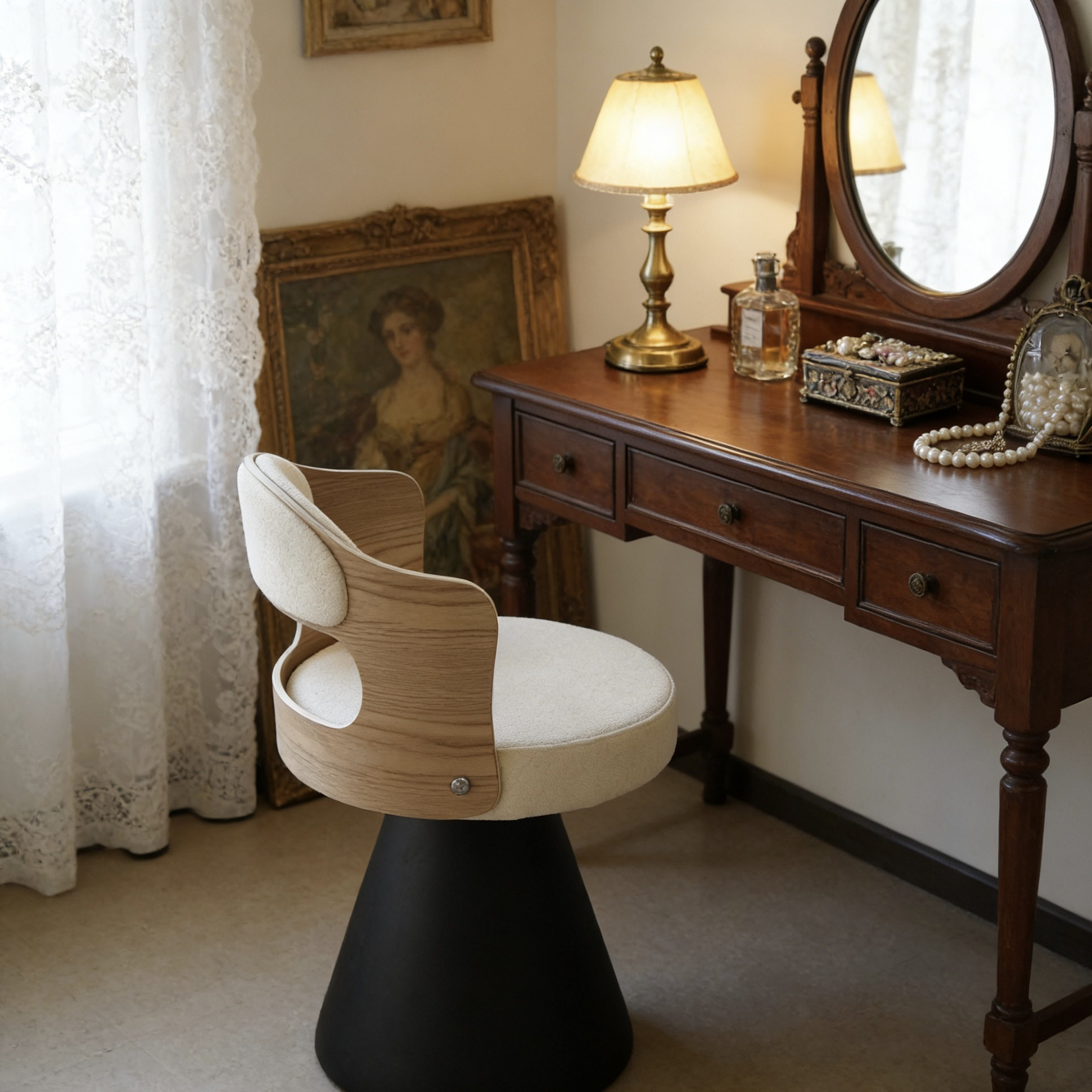 威展实木餐椅法式化妆椅梳妆椅复古餐桌椅家用书桌椅设计师椅子