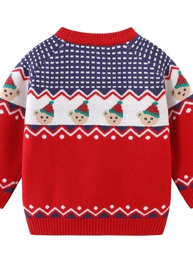 男童圆领毛衣新品秋冬季新款儿童圣诞节日上衣男孩红色毛线衣8089
