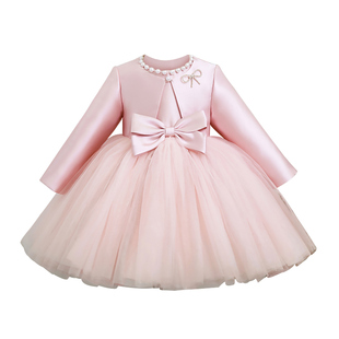 儿童粉色蓬蓬公主裙子花童白色婚纱裙女童礼服连衣裙套装表演出服