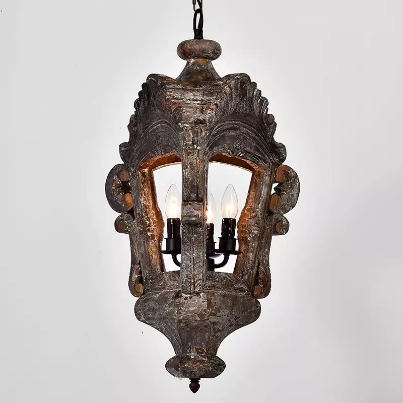 美式吊灯复古怀旧阳台木艺小吊灯餐厅法式简约咖啡厅过道酒吧吊灯