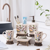 情侣刷牙杯肥皂盒电动牙刷架套装 美式 裂纹创意陶瓷洗漱五件套欧式